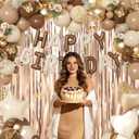 Brown Birthday Decorations, Brown Tan Beige Gold Foil Confetti Balloons Happy Birthday Banner Gold Butterfly Fringe Curtains Birthday Decorations for Women Girls