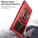 Heavy Duty Protection Case for Samsung Galaxy S22 Ultra Phone Case with Built-in Screen Protector, Military Grade Shockproof 360 Degree Metall Ring Kickstand Travel Cover Shell (Red)