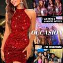 Kaei&Shi Velvet Sequin Dress, Sparkly Halter Mini Dresses for Women, Homecoming Cocktail Party Sexy Outfit (Red, L)