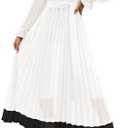 ZESICA Women's Spring Long Sleeve Chiffon Dress Casual Crew Neck Pleated A Line Flowy Midi Dresses with Belt, S, White