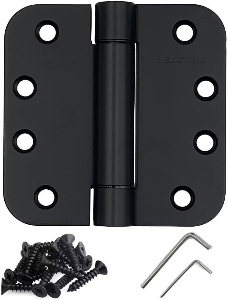 Automatic Self-Closing Door Hinges Stainless Steel 4" x 4" (Inch) 5/8" Radius,Black Spring Hinge Heavy Duty Hinges Interior Home Fire Exterior Pantry Basement Front Door Hinges, UL Listed 3 Pack