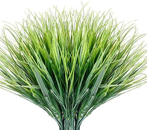 JEMONG 12 Bundles Artificial Grasses Outdoor UV Resistant Fake Grass No Fade Faux Plastic Plants Garden Window Box Decorating(Green Grass)