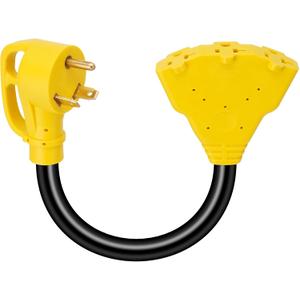 30 Amp to 20 Amp 110 RV Distribution Adapter Cord3-Prong NEMA TT-30P Male to 3X5-15/5-20R Female1.5 FT Yellow Multiple RV Household Outlet