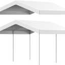 10 x 20 ft Canopy Replacement Cover for Carport, Heavy Duty Waterproof & UV Protected Garage Top Tent Shelter Tarp, Tear-Resistant Car Shed Tarpaulin Cover with Ball Bungees (Cover Only) White