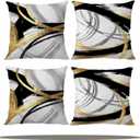 Black White and Gold Pillow Covers, 18 x 18 Inch Set of 4, Abstract Black and Gold Pillow Covers, Modern Boho Home Decor, Decorative Throw Pillows for Couch Living Room Bedroom