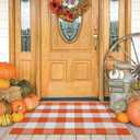 KOZYFLY Buffalo Plaid Rug 27.5x43 Inches Orange and White Checke Rug Halloween Fall Door Mat Cotton Washable Area Rugs Door Mat Outdoor Entrance for Front Porch Entryway Fall Farmhouse