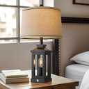 G-SAFAVA 23.75" Retro Farmhouse Black Table Lamp for Living Room Bedroom Nightstand Set of 2 Touch Control Bedside Nightlight Vintage Modern Lamp with USB C+A Ports and 2 Light Sources