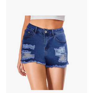 Women's Ripped Jean Shorts Mid Rise Summer Raw Hem Distressed Hot Denim Shorts with Pocket M