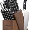Astercook Kitchen Knife Set, 15 Piece Knife Block Sets with German 1.4116 Steel Sharper and Rust Proof, Full Tang Knives Set with Ergonomic Nylon Handle, Dishwasher Safe Black