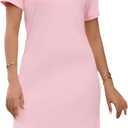 Womens Summer Dresses Casual V Neck Mini Shift Short Sleeve Sun Dress for Women Work Split Beach Sundress (Pink, S)