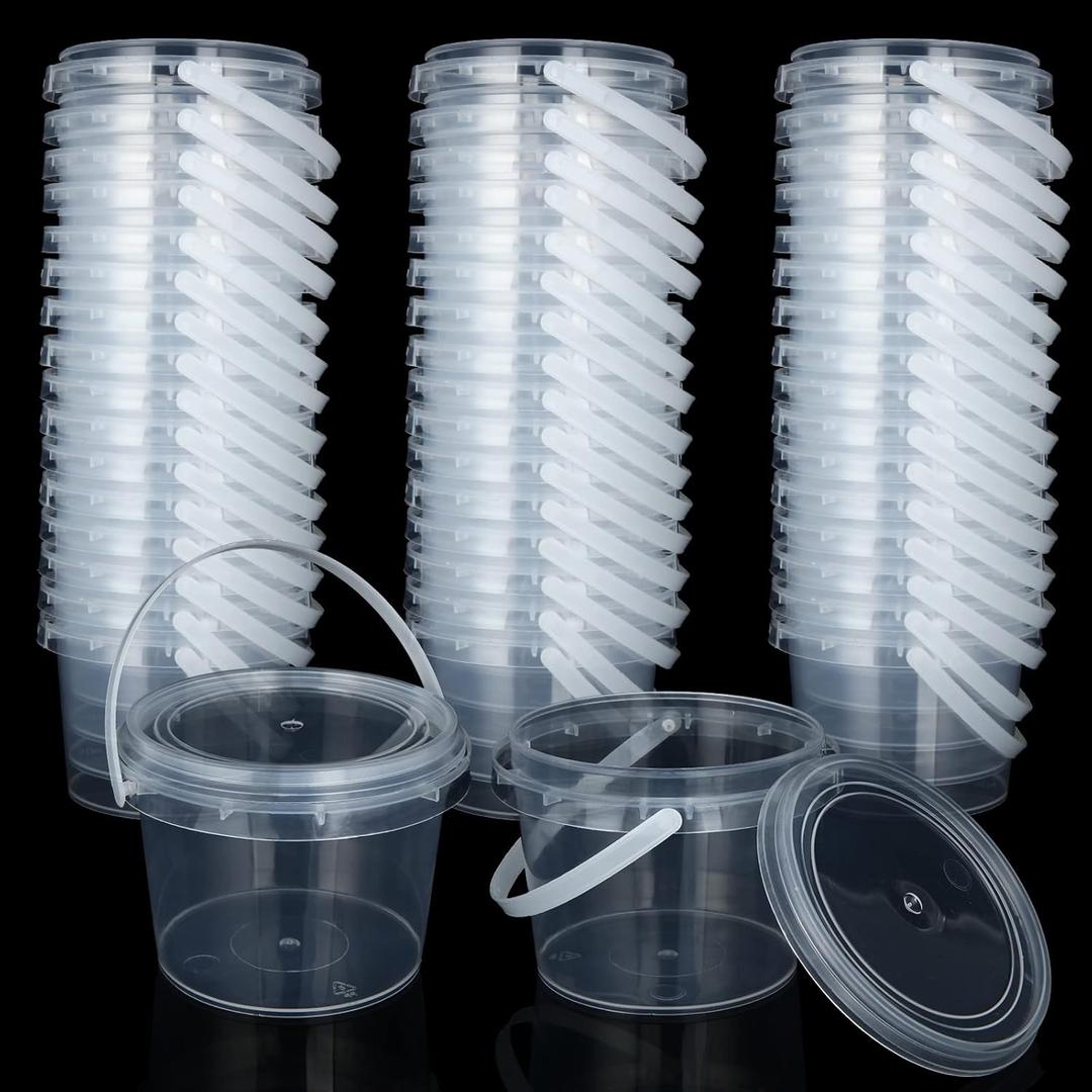ZOEYES 50 PCS 10 oz Slime Containers with Lids and Handles, Plastic 300ml Storage Bucket Containers, Clear Slime Storage Case for Slime DIY Art Craft, Mini Toy, Pigment, Small Tools, Part Material