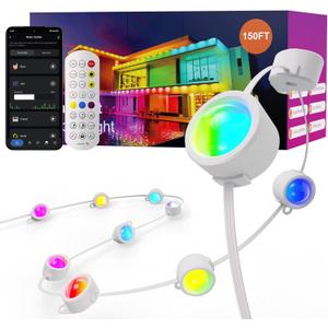 Fitop Permanent Outdoor Lights, 150FT RGB Waterproof LED Lights for House, Smart Outdoor Strip Light with Extendable Design, App/Remote Control, 16 Million Colors, IP67 Rated