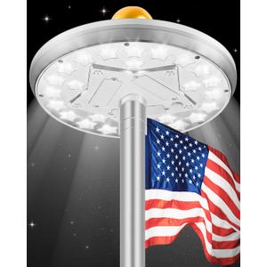 Flag Pole Light Solar Powered Top Mount, 25-Star Bright LEDs, Dusk-to-Dawn Flag Lighting, Flagpole Focused Light for 15-30 Ft Flagpoles, IP65 Waterproof Outdoors, Auto On/Off, Silver