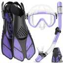 Ubekezele Snorkeling Gear for Adults Men Women,4 in 1 Snorkel Set with Panoramic View Diving Mask Anti-Fog Anti-Leak,Dry Top Snorkel,Fins and Travel Bag for Swimming,Snorkeling and Travel Diving