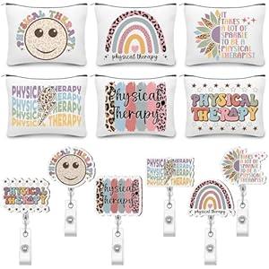 Kacctyen 12 Pcs Christmas Physical Therapy Gifts for Women 6 Physical Therapist Cosmetic Bags 6 Badge Holder Retractable Badge Reels PT Appreciation Gifts for PT month PTA OT Medical Doctor Nurse