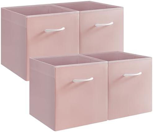 StorageWorks Pink Storage Cubes, 13x13 Storage Cube Bins with Handle, Cube Storage Organizer Bins for Shelves and Closet, Collapsible Storage Bins, 4-Pack
