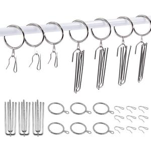 Swpeet 120Pcs Silver 1.18Inch - 30mm Metal Drapery Curtain Rings Curtain Hanging Rings and Stainless Steel 4 Prongs Pinch Pleat Hook with Drapery Curtain Pin-on Hooks Pins for 19mm-25mm Curtain Rods