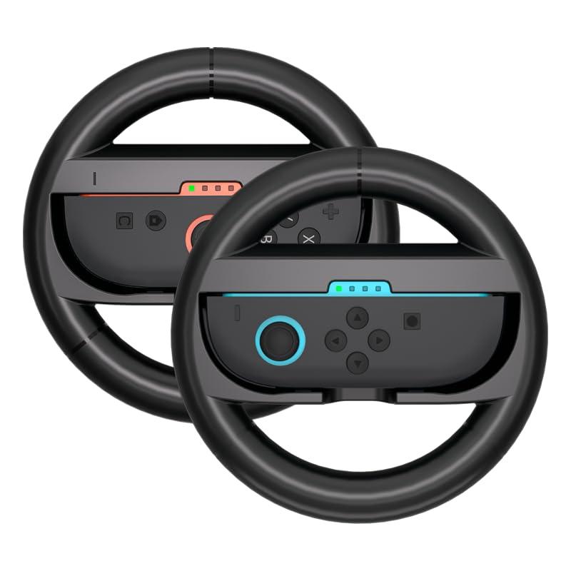 Juylay Steering Wheels for Nintendo Switch 2 JoyCon Controllers, Racing Wheels Accessories for Mario Kart World/8 Deluxe, Family Game Night Essentials (Black, 2-Pack)