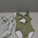 Girls One Piece Swimsuit Cut Out Ruffle Bathing Suit Twist V Neck Swimwear Solid Color with Cover Up Skirt 7-16T (9-10 Years, Green)