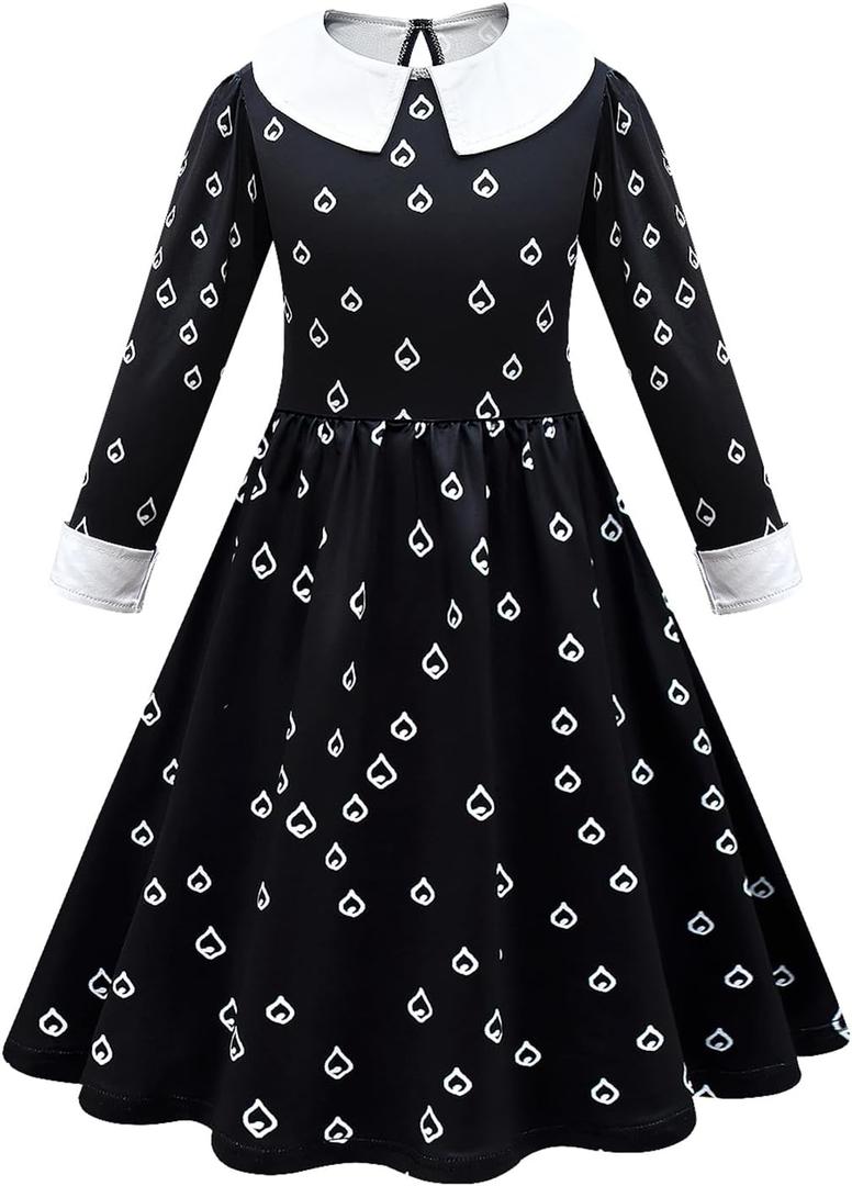 Girls Black A-Line Dresses Peter Pan Collar Long Sleeve Party Dress (Medium)