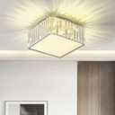 HCCZ 5 Lights Crystal Flush Mount Ceiling Light Fixture H 5.9'' x W 12.2'' Modern Close to Ceiling Lighting for Hallway Bathroom Closet Bedroom Kitchen Entryway Square G9 Socket Silver