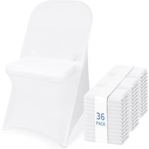 Fixwal 36 Pcs Spandex Stretch Folding Chair Covers - Universal Fitted Washable Slipcovers for Dining, Party, Wedding, Banquet & Thanksgiving Christmas Decoration (White)