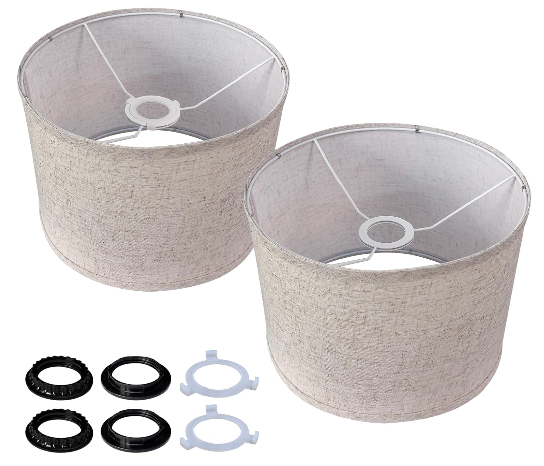 Beige Linen Lampshade Set of 2, 11‘’ Diameter x 8.85‘’ Height Fabric Drum Lamp Shades, Easy Assembly Required Lampshade, Replacement Lampshades for E26 Socket and E27 Socket Table Lamps Floor Lamps