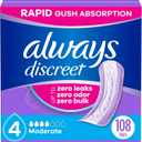 Always Discreet Adult Incontinence Pads for Women, Moderate Absorbency, Regular Length, Postpartum Pads, 108 Count (2 Packs of 54)