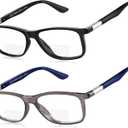 Missfive 2 Pack Classic Bifocal Reading Glasses for Men Women, Premium Metal Spring Hinge Lightweight Frame Readers, Anti Blue/UV Protection Near-Far Dual-Use Eyewear 1.25x