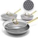 GreenPan Hybrid 6 Piece (8",10" & 12") Stainless Steel Skillets with Lids | APEX Tri-Ply Frying Pans, PFAS-Free Nonstick, Induction & All Cooktop Compatible, Dishwasher & Oven Safe up to 850F, Gold, 6 Piece Set