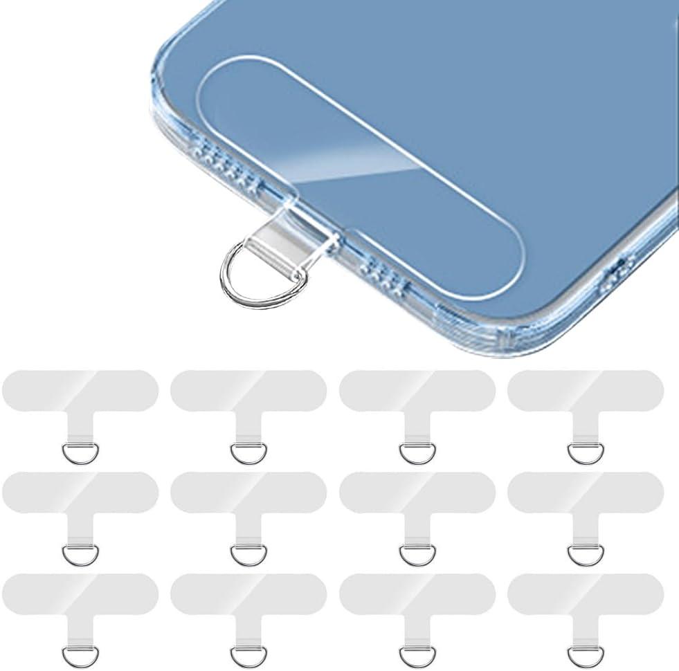 12 PCS Phone Tether Tabs, T-Shaped Universal Phone Lanyard Tabs, Clear Tether Tab for Cell Phones, PVC Transparent Lanyard Patches Compatible with iPhone Case Smartphone Cases, Non Adhesive