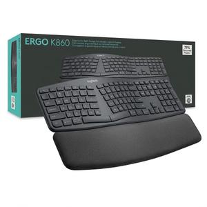 Logitech ERGO K860 Wireless Ergonomic Keyboard, Split Wave Design, Cushioned Wrist Rest, Dual Bluetooth/USB Connectivity, Multi-Device Pairing, Graphite