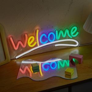 LED Neon Welcome Cute Neon Sign, USB Powered Neon Signs Night Light, 3D Wall Art & Game room Bedroom Living Room party Decor lamp for Children Kids Girls Boys