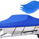 iCOVER Trailerable Boat Cover- 17'-19' Heavy Duty Waterproof Tarp Covers with Storage Bag, Fits V-Hull, Fish&Ski, Pro-Style, Fishing, Runabout, Bass Boats, up to 17ft-19ft Long X 96" Wide (Blue)