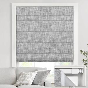 No Drill Cordless Roman Shades for Windows, 39" W 64" H - 100% Blackout - Linen - Grey