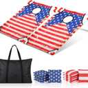 Portable Framed Cornhole Game for Adults 3 x 2 ft Waterproof Throwing Toss Game Set 2 Collapsible Cornhole Boards 8 Bean Bags 1 Carrying Case American USA Flag for Outdoor Indoor Yard Party