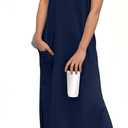 GRECERELLE 2026 Women Year-Round Casual Round Neck Loose Split Wrinkle-Free Long Maxi Vacation Dress with Pockets, Medium