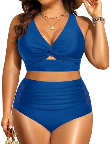 Women's Plus Size Two Piece Swimsuits - High Waisted Bikini Tummy Control Bathing Suits 2025 Twist Knot Swimwear, 20W