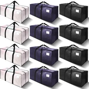 10 x VELVETSURE 12 Pack Heavy Duty Large Moving Bags W/Backpack Straps - Strong Handles & Zippers, Storage Totes, Fold Flat, Alternative to Moving Box and Storage Bin, Semi-Transparent+Blue+Black