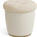 Round Ottoman with Storage, Sherpa Vanity Stool, 18.5" Small Ottoman Dorm, Foot Stools, Upholstered Ottoman Foot Rest for Living Room & Bedroom, Beige
