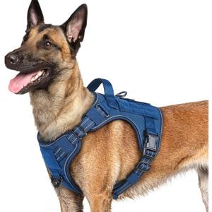 rabbitgoo Dog Harness for Large Dogs No Pull, Tactical Service Pet Vest with Molle and Control Handle, Adjustable and Reflective Military Harness for Easy Walking and Training, Blue, L