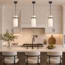 Frosted Glass Pendant Light,Minimalist 6 Inch Modern Hanging Black Island Light Fixture,Ceiling Pendant Lighting for Kitchen Island, Dining Room, Living Room & Entryway