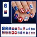 Independence Day Press on Nails - Red, Blue Fake Nails with Star American Flag Design - Glitter, Ombre, 4th of July False Nails for Women 24 Pcs