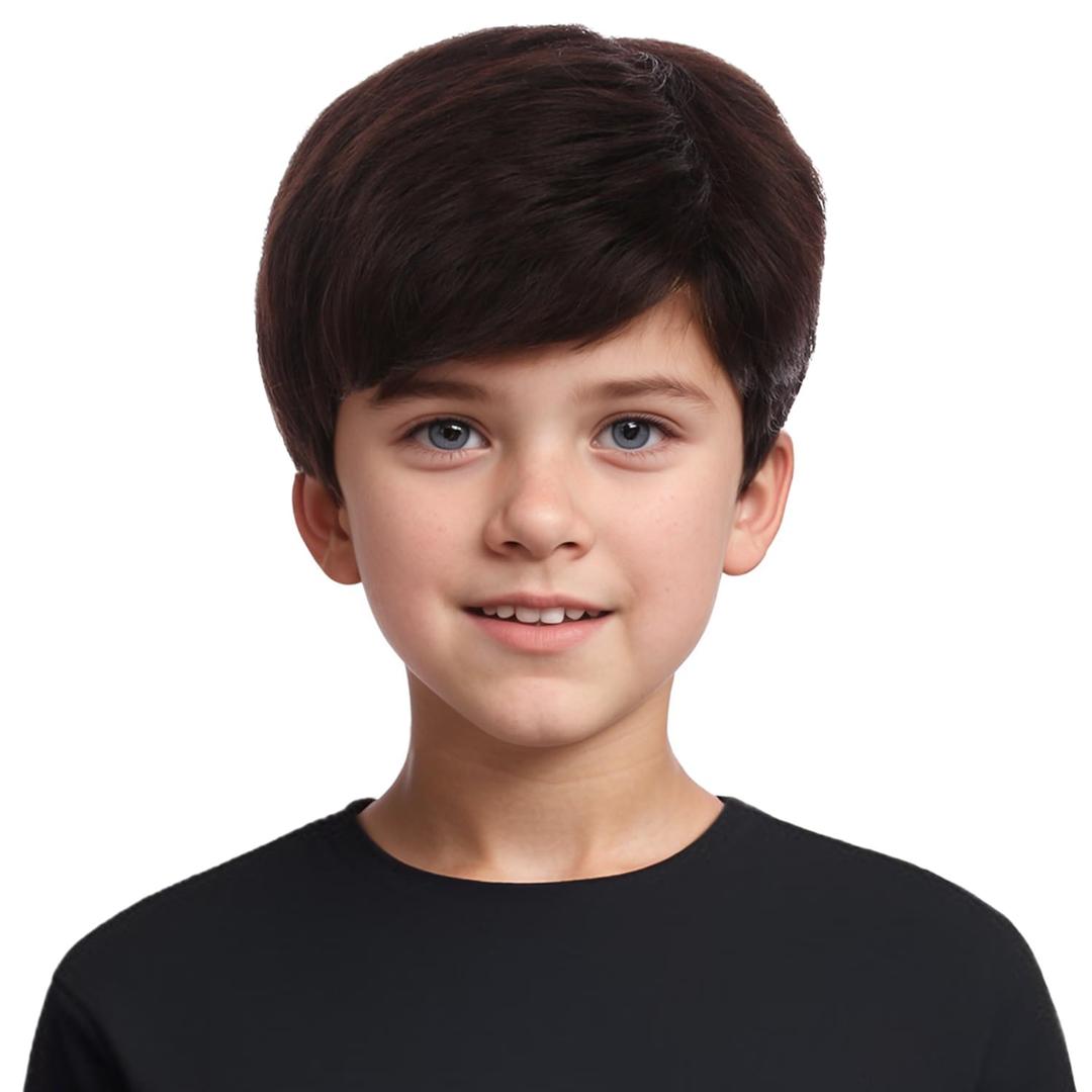 Boys Brown Wig Kids Short Brown Wigs Nature Layered Hair Wig Daily Party Halloween Costume Wigs for Children
