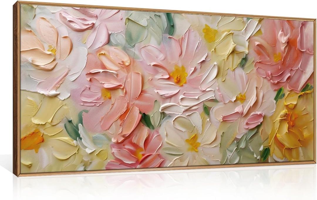 CHDITB Floral Wall Art, 20" X40 Large Watercolor Flower Textured Oil Painting, Modern Wildflower Wall Decor, Framed Canvas Flowers Artwork for Living Room Bedroom Office Girl Room Decoration