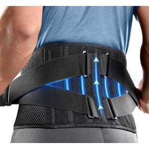 FREETOO Air Mesh Back Brace for Men Women Lower Back Pain Relief with 7 Stays, Adjustable Back Support Belt for Work, Anti-skid Lumbar Support for Sciatica Scoliosis (L(waist:44''-53''), Black)