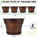 Plant Planters Pots Set of 4 Pack 13 InchLarge Plastic Flower Pot For Indoor Plants With Drainage Holes & Trays, Resin Decorative Container Sets With Saucer For House Outdoor Garden Plant Copper