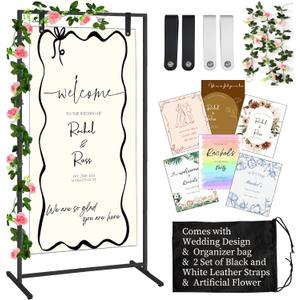 Wedding Sign Stand -3 Colors, Adjustable Gold Sign Stand | Fabric Display, Wedding Welcome Sign Stand, Indoor/Outdoor Display Stand (Black)