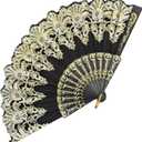 Handheld Chinese Folding Fan Hand Fans for Women Foldable Bulk for Party Wedding Church Dancing (Black)
