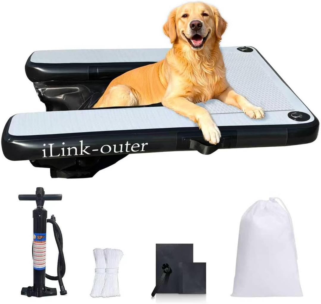 iLink-outer Inflatable Dog Water Ramp for Large Dog Floating Boat Ramp-Max Up to 220 Pounds Large Dogs-Inflatable Ramp for Boats, Docks, with Pump/Rope/Repair Kit -All PVC Anti-Slip Fabric